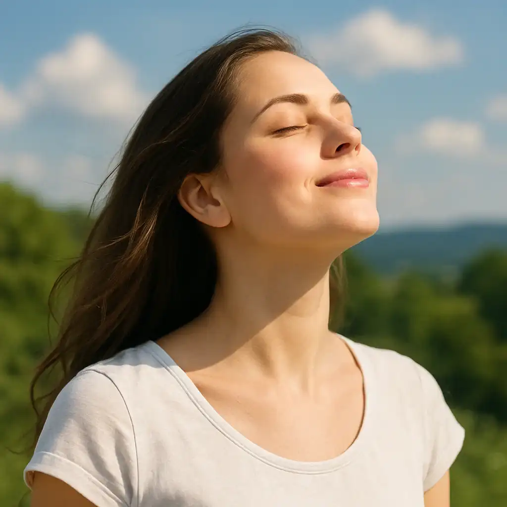 Woman breathing fresh air outdoors