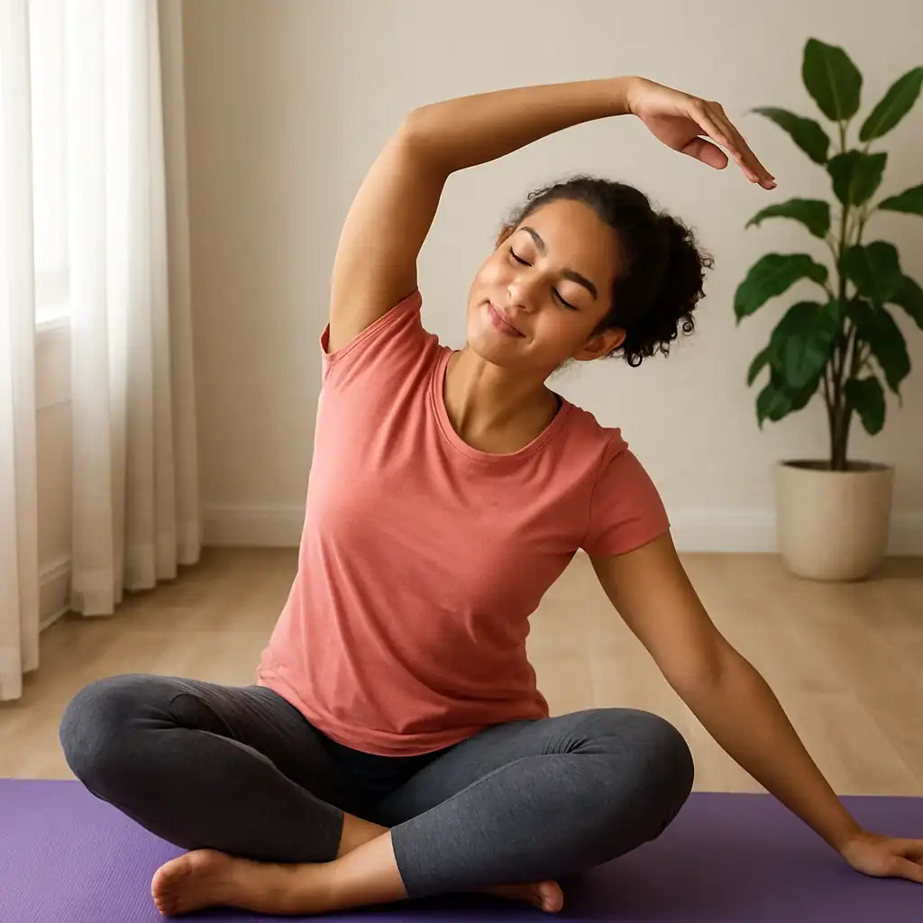 Woman in a seated side stretch
